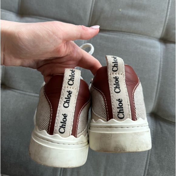 CHLOÉ Women's Lauren Logo Platform Sneakers in Beige Fabric/Brown US 9 /… - Picture 6 of 11